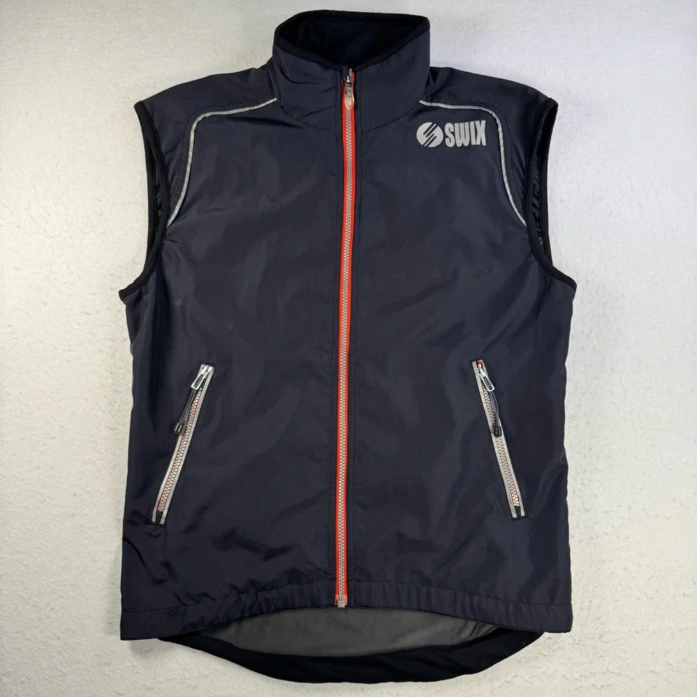 Swix Men’s Small Air Mesh Back Technical Vest Black Red Full Zip